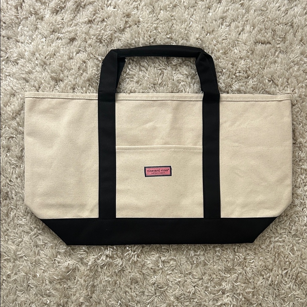 Vineyard Vines Canvas Captain Tote Bag with Black Handles